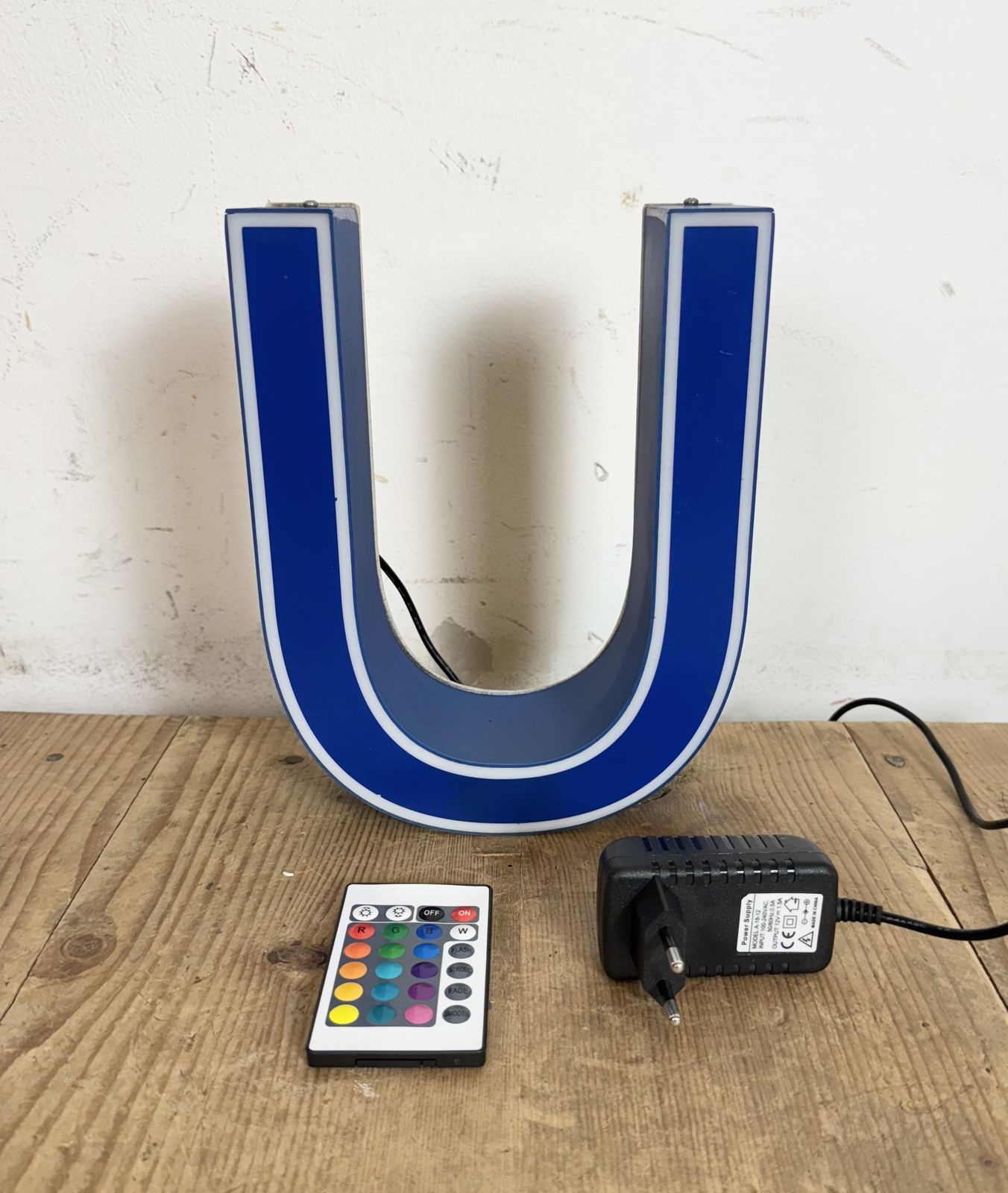 Vintage Blue Plastic Illuminated Letter U , 1970s photo 129.0