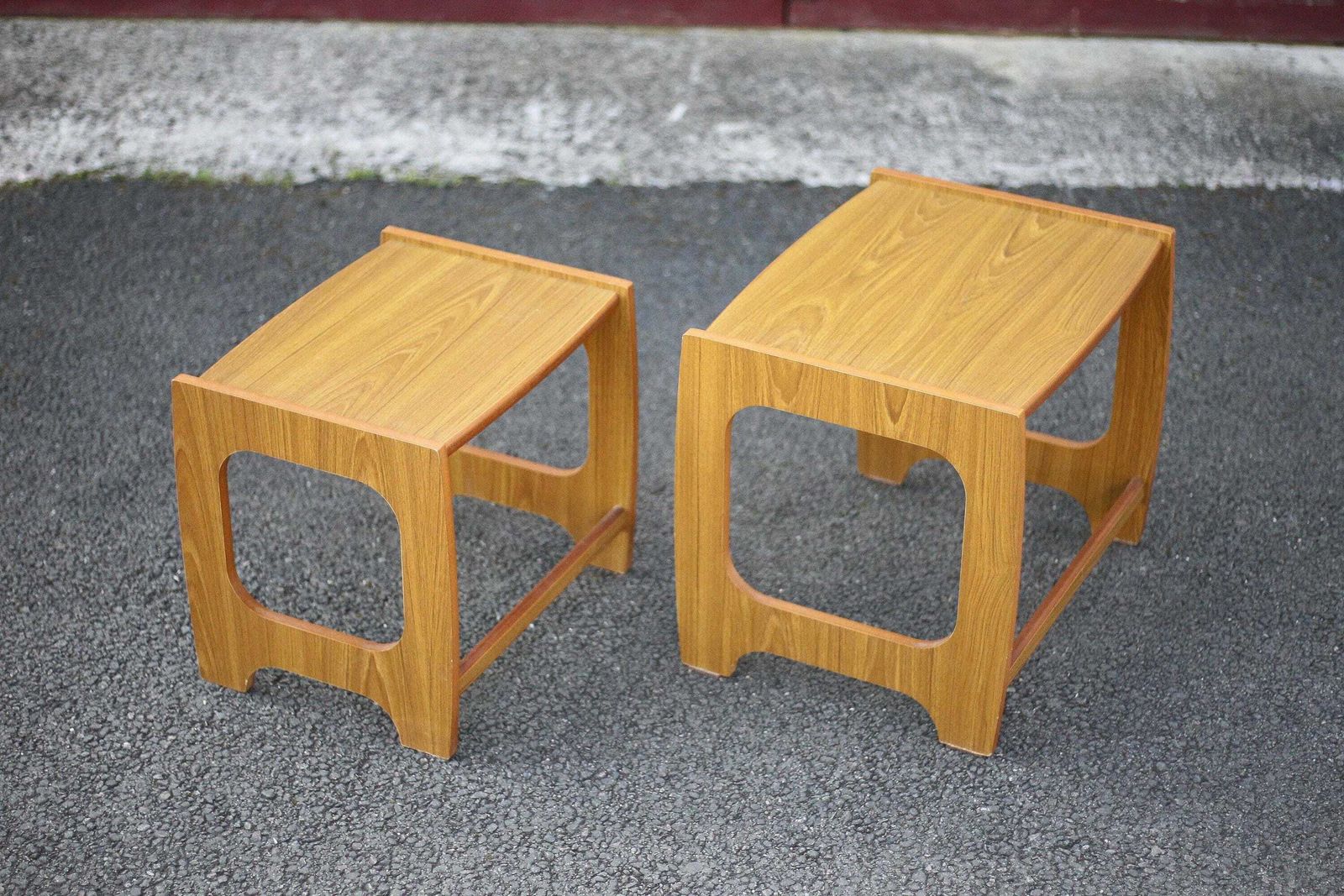 Pair Of Scandinavian Style Wooden Nesting Tables, Coffee Table, Bedside Table, Side Table, Vintage 70s photo for sale