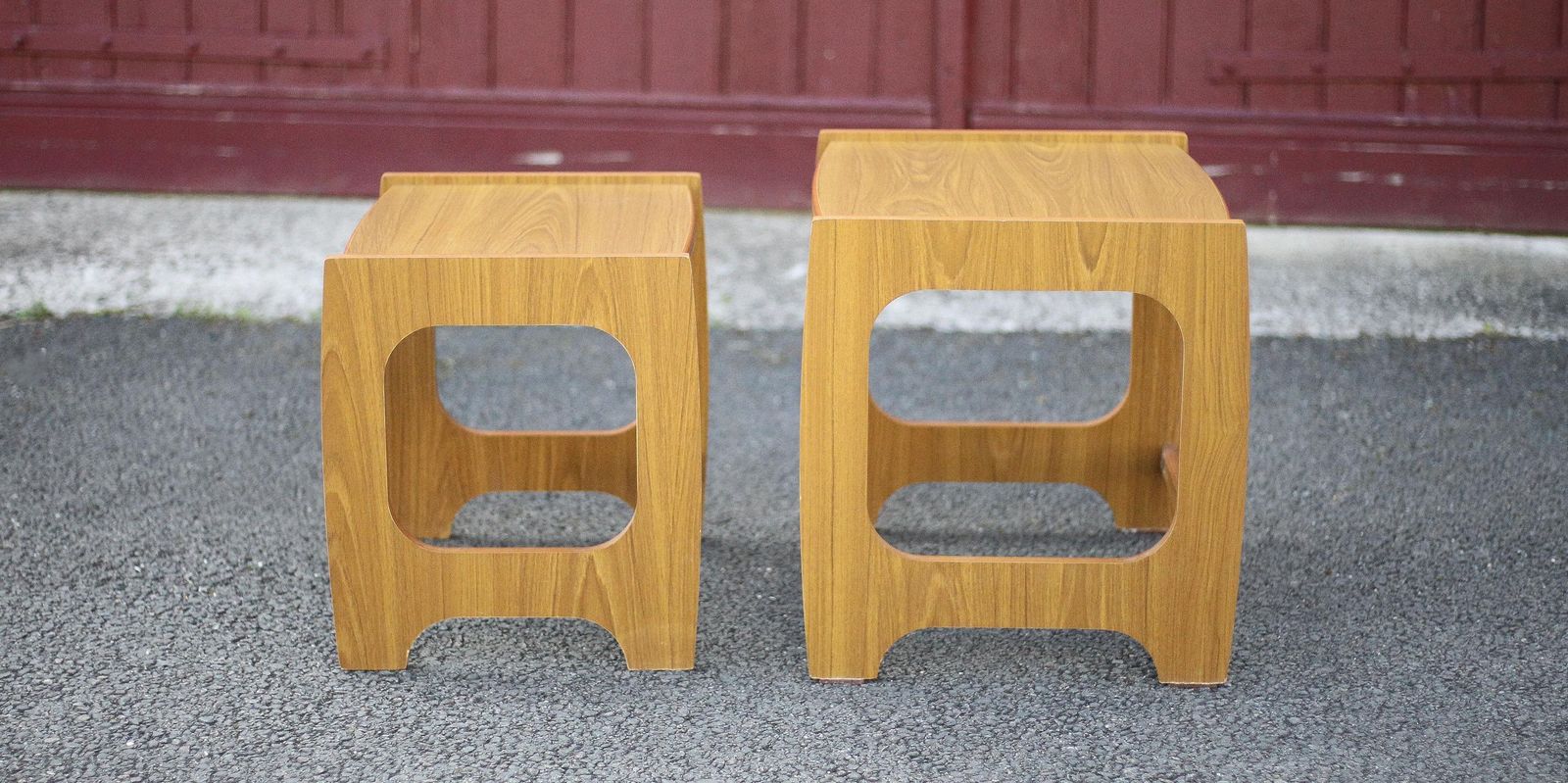Pair Of Scandinavian Style Wooden Nesting Tables, Coffee Table, Bedside Table, Side Table, Vintage 70s photo buy