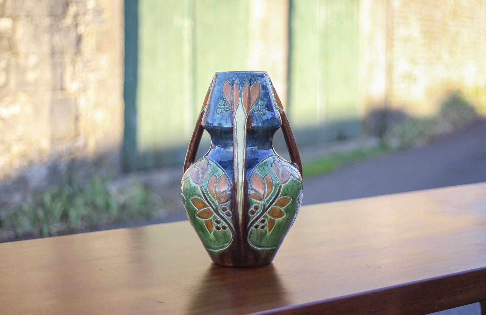Large Art Deco Vase, Enamelled Terracotta Vase With Floral Motifs, Vase With Tripod Handles, Collection photo 407.0
