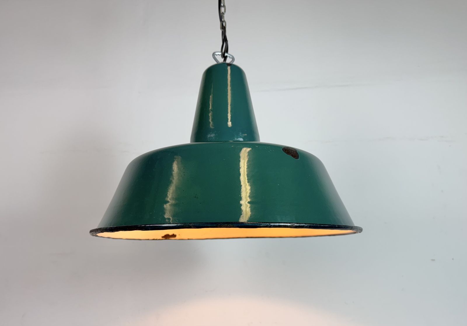 199.0 Large Industrial Green Enamel Factory Pendant Lamp, 1960s photo
