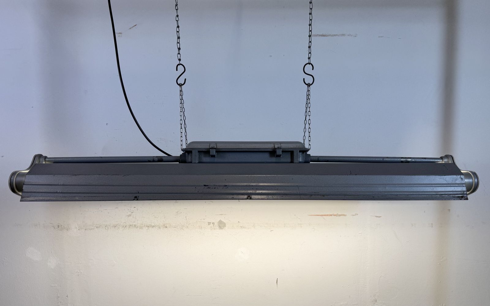 photo vintage Grey Industrial Hanging Tube Light From Polam Gdansk, 1970s