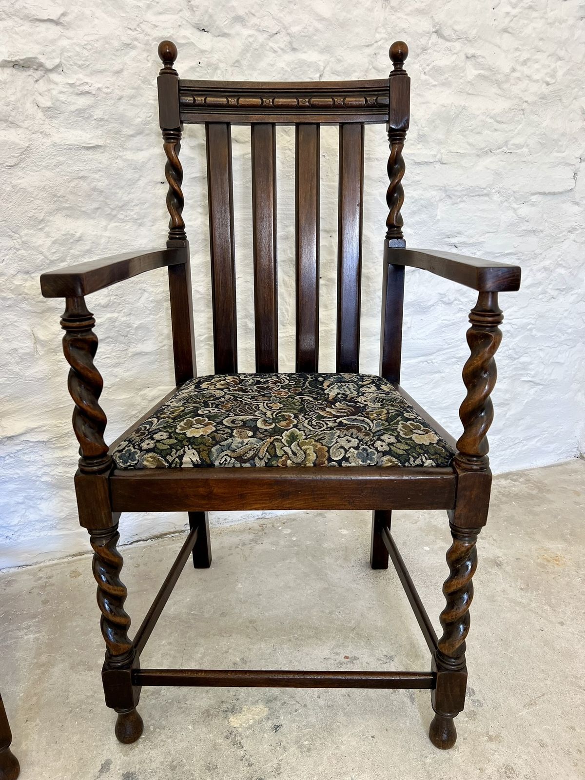 photo buy Antique Pair Of Victorian Edwardian Oak Barley Twist Armchairs Ocassional Chairs