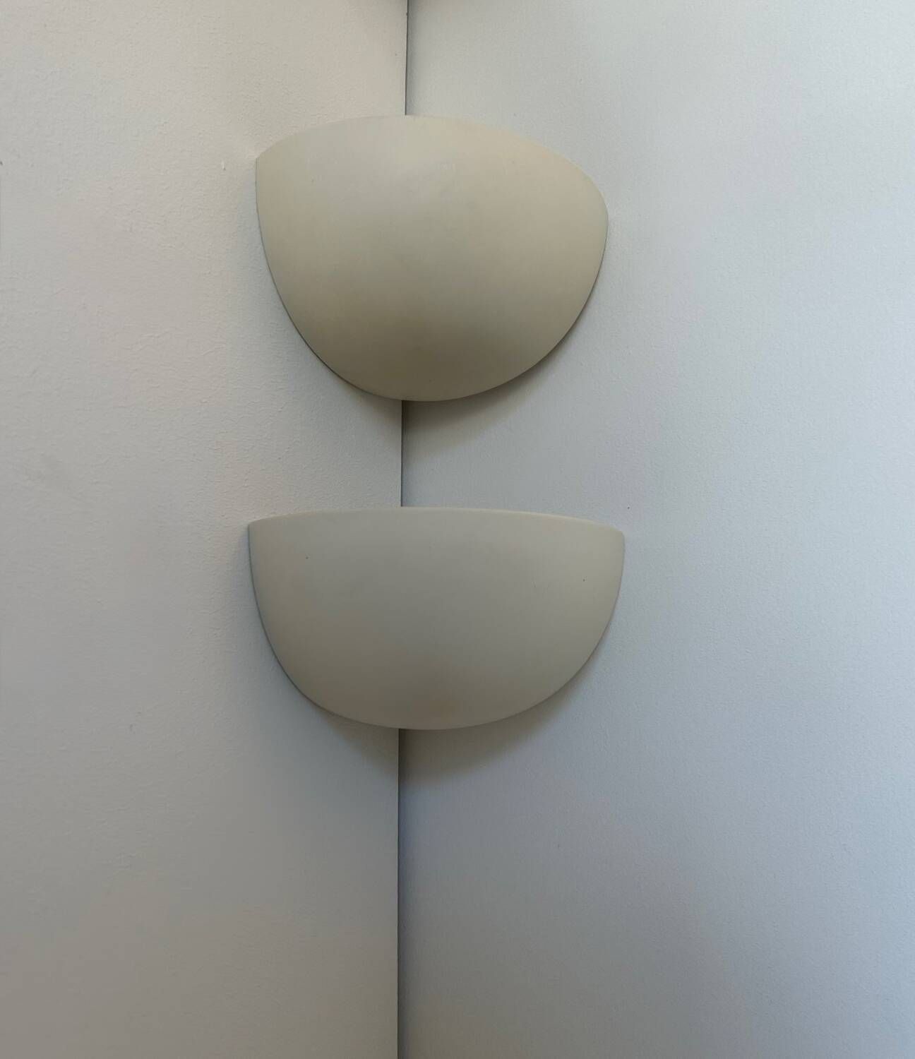 Pair Of Vintage Corner Sconces, Matte White Porcelain, France 1970 photo Lighting