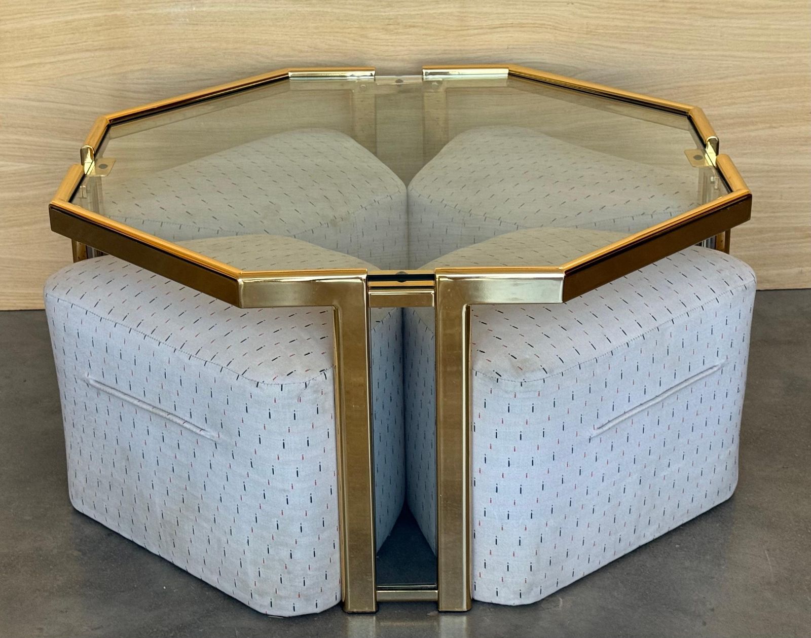 Hexagonal Gilded Coffee Or Side Table With Four Nesting Stools With Glass Top photo furniture