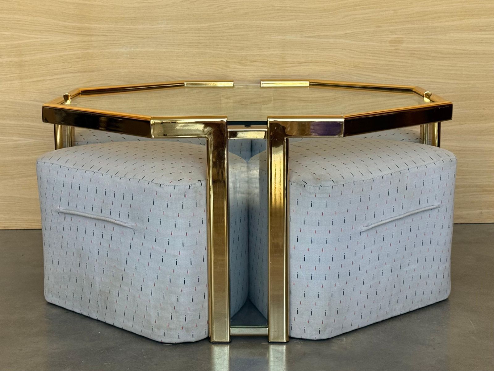 Hexagonal Gilded Coffee Or Side Table With Four Nesting Stools With Glass Top photo for sale