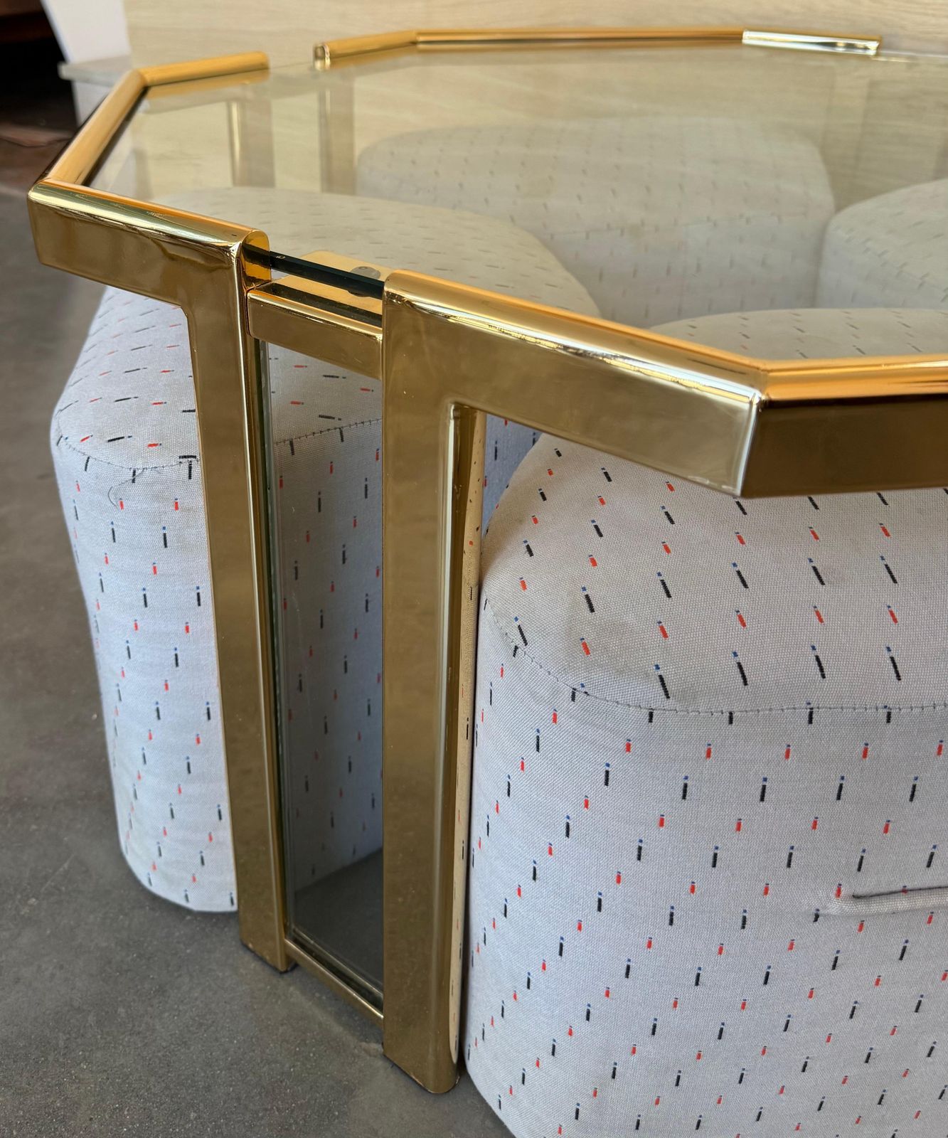 Hexagonal Gilded Coffee Or Side Table With Four Nesting Stools With Glass Top photo buy