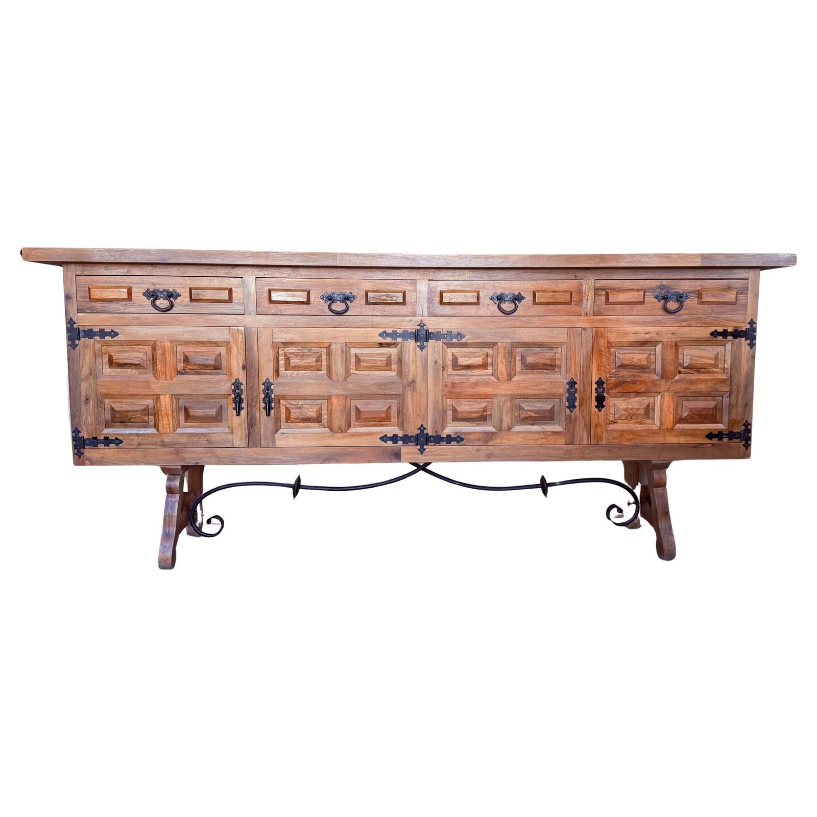 19th Spanish Baroque Carved Walnut Tuscan Three Drawers Credenza Or Buffet