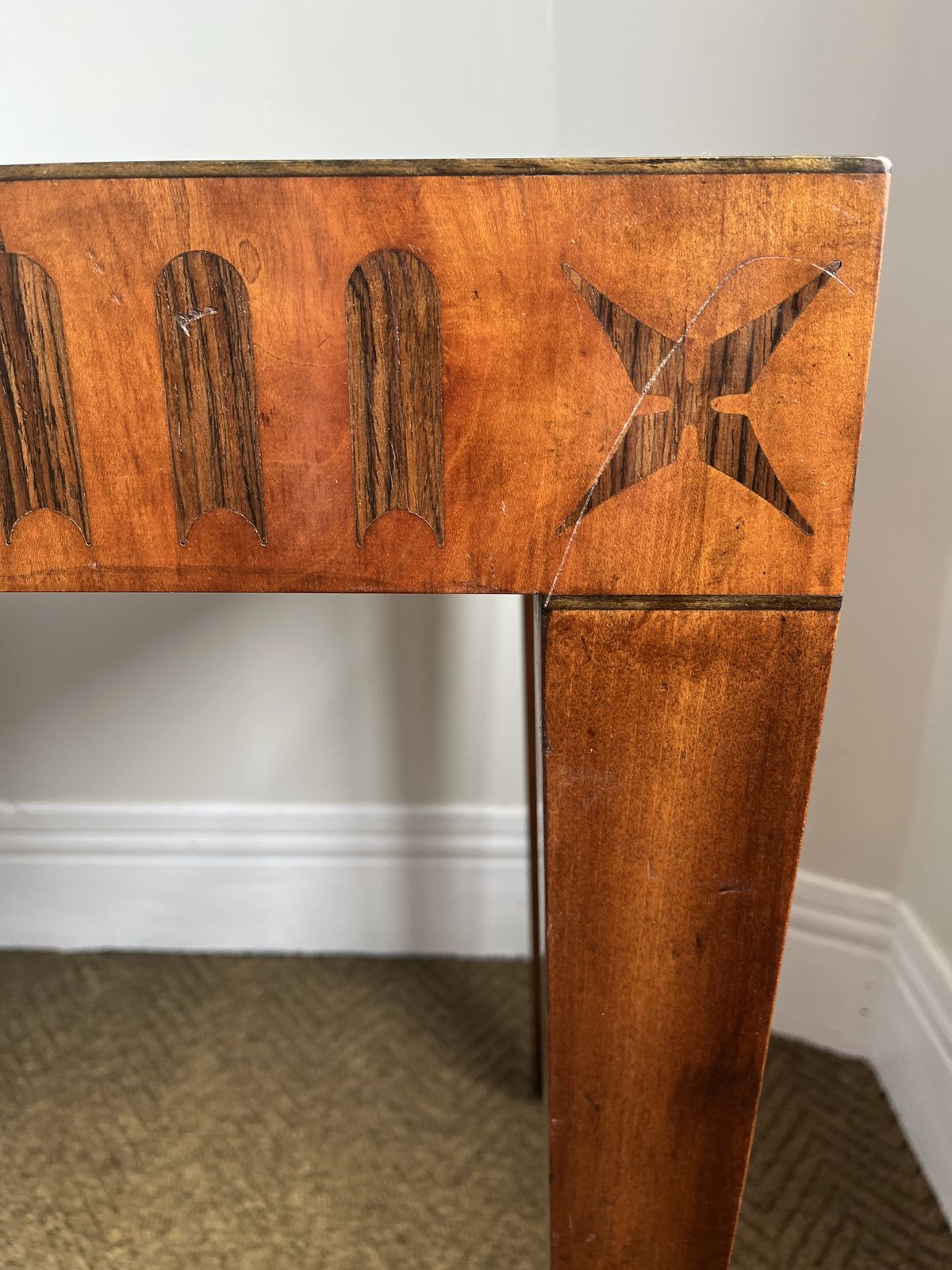 Art Deco Style Inlaid Mahogany Side Table With Decorative Banding And Splayed Legs photo vinterior