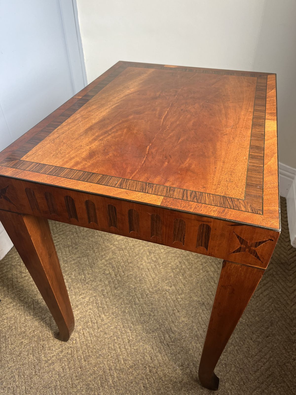 Art Deco Style Inlaid Mahogany Side Table With Decorative Banding And Splayed Legs photo buy