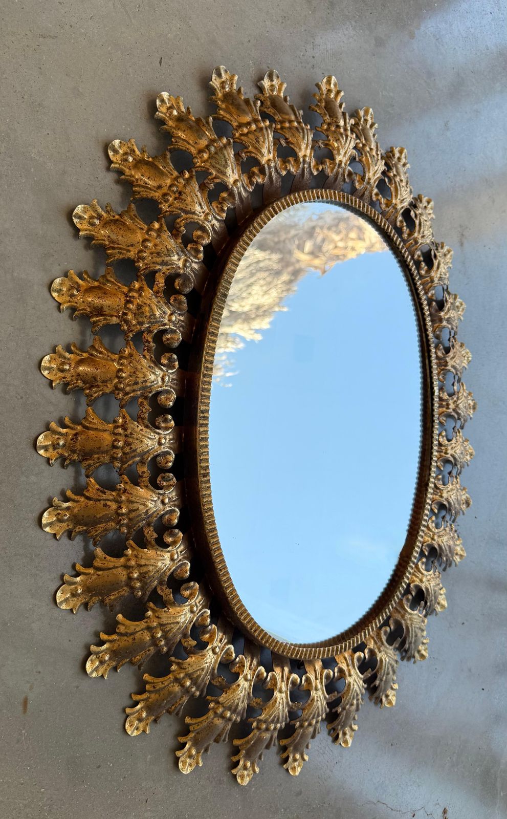 Spanish Gilt Metal Oval Sunburst Mirror photo furniture
