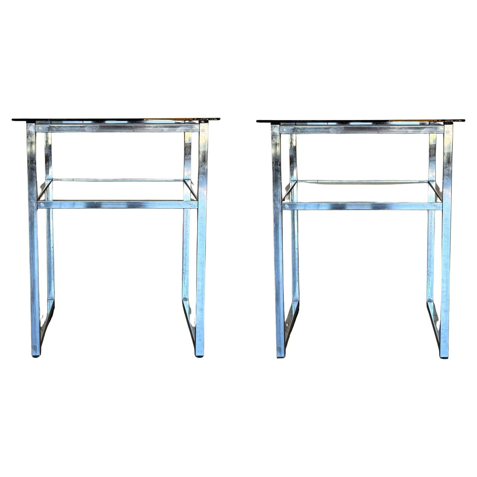 Mid Century Modern Italian Pair Of Chrome Side Tables, Circa 1970