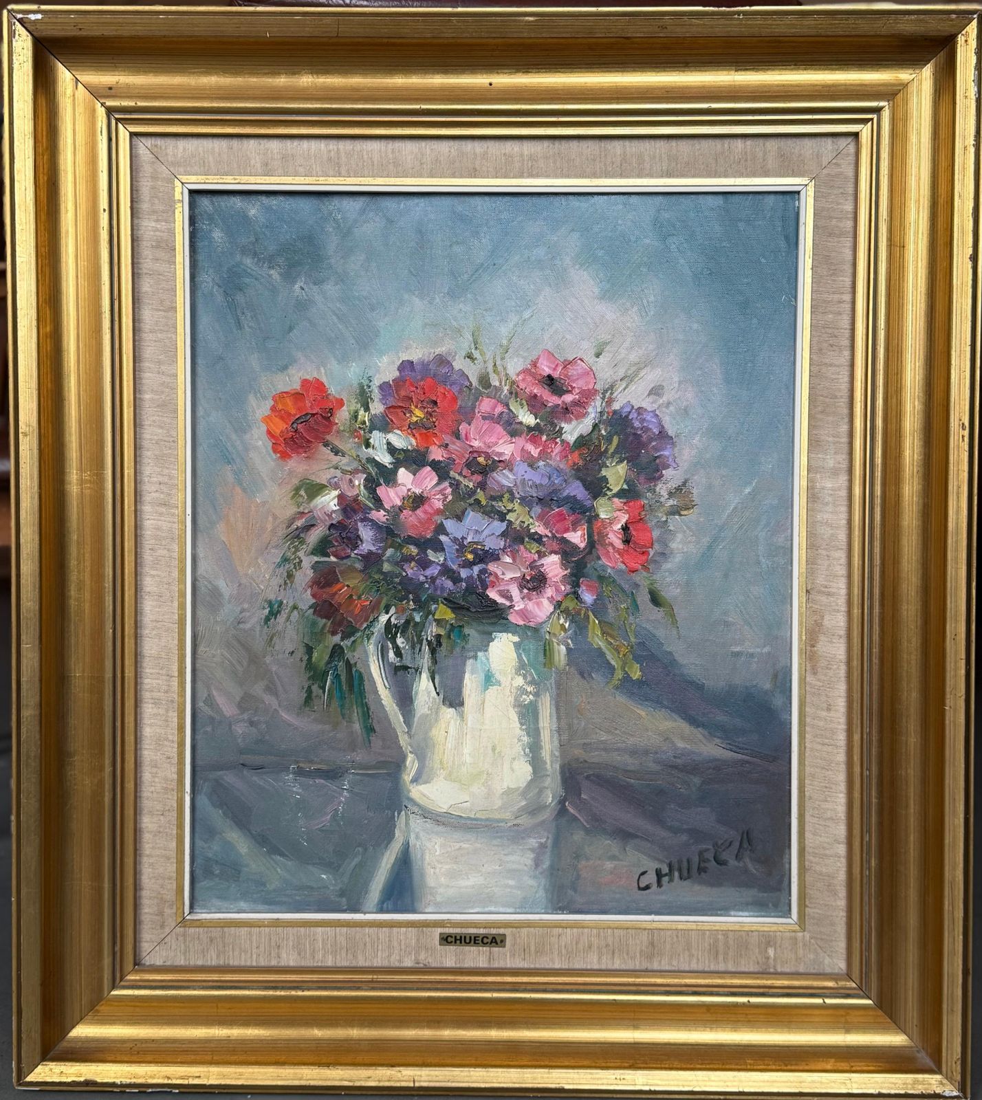 20th Century Oil On Canvas Spanish Flowers Painting, Signed By Chueca