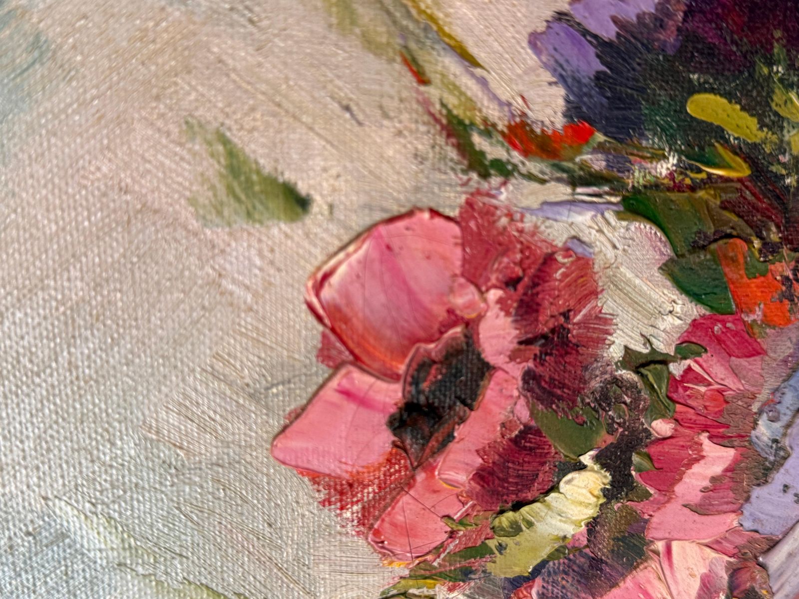 Peinture à l'huile sur toile, fleurs espagnoles, XXe siècle, signée Chueca photo 1771.0