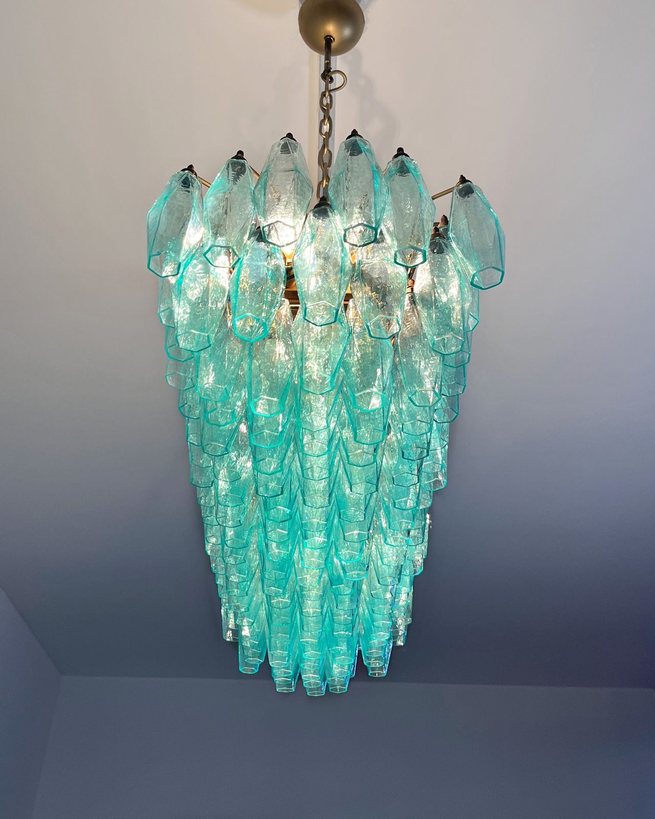 Elegant Murano Poliedri Chandelier   Carlo Scarpa   140 Turquoise photo vintage
