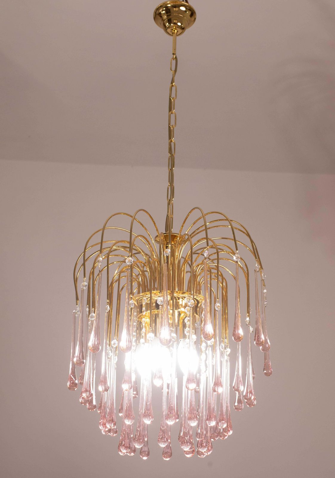 Lady Michelle, Large Size Pink Drops Murano Glass And Crystal Chandelier, 1980s photo for sale