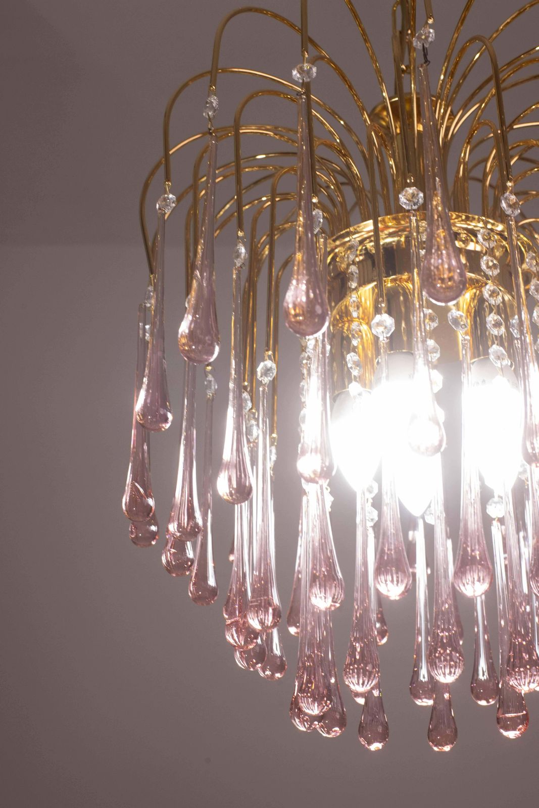 photo buy Lady Michelle, Large Size Pink Drops Murano Glass And Crystal Chandelier, 1980s