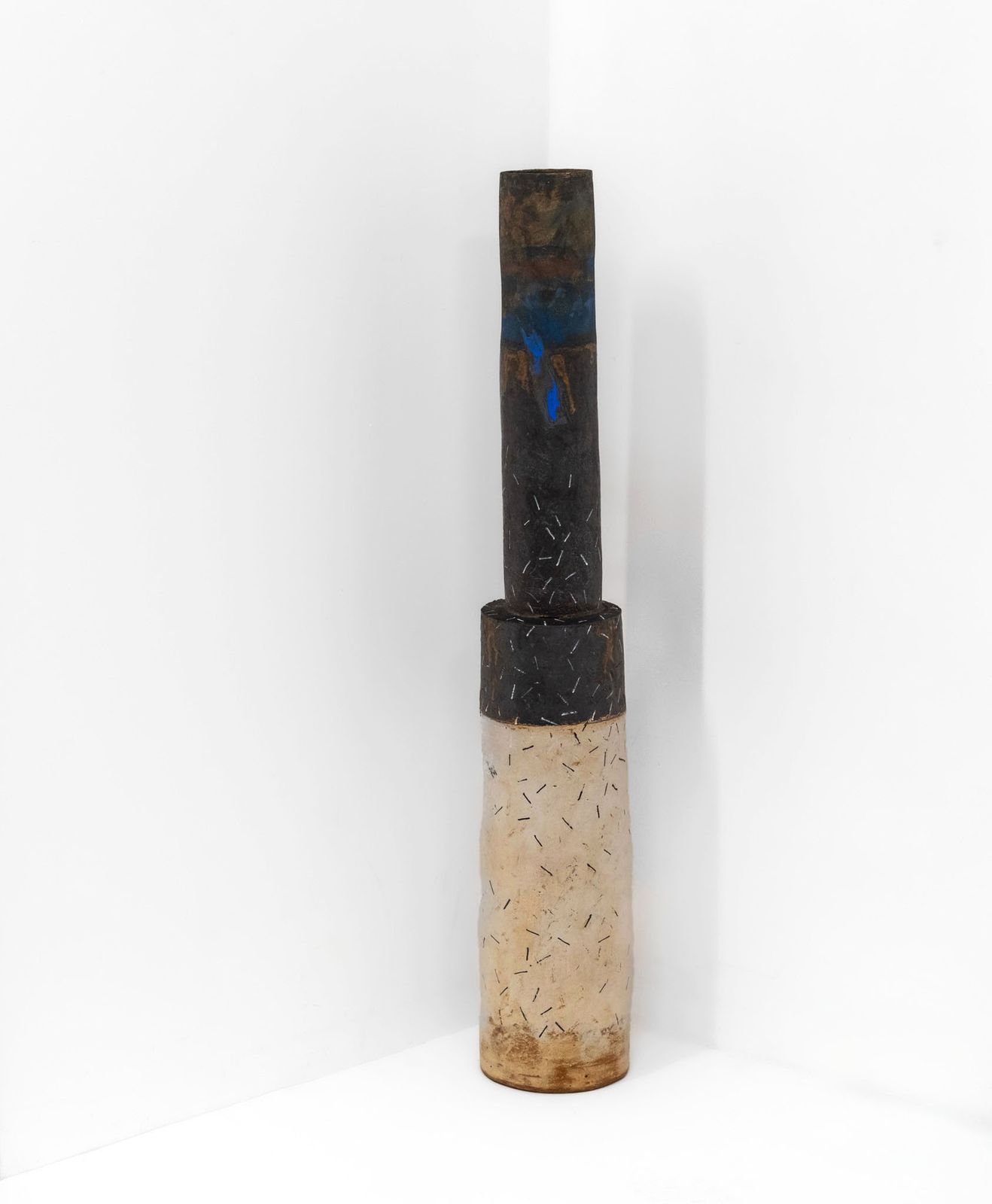 Superb Robin Welch Tall Stoneware Studio Floor Cylindrical Vessel Vase 1990s photo furniture