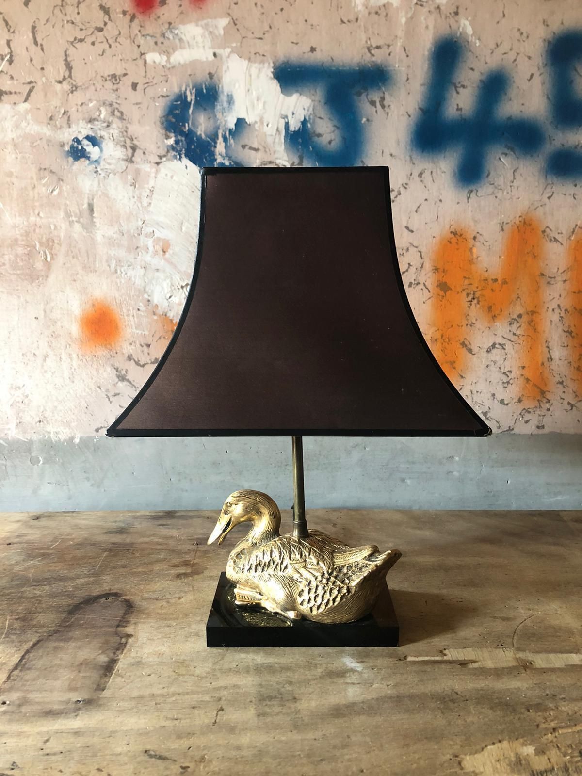 Duck Lamp, Gilded Bronze Duck Table Lamp On Base, Living Room Lamp, Vintage Lamp, Interior Decoration