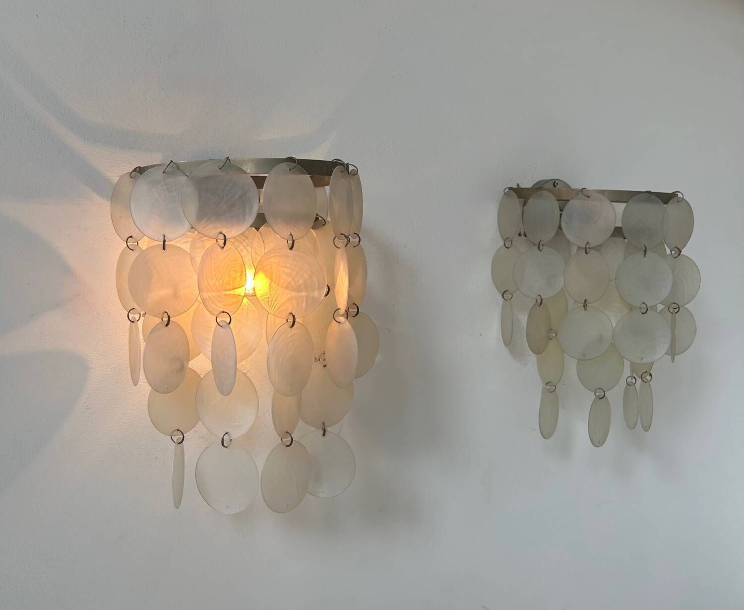 Pair Of Vintage Mother Of Pearl And Metal Wall Lights, France 1950s photo vinterior