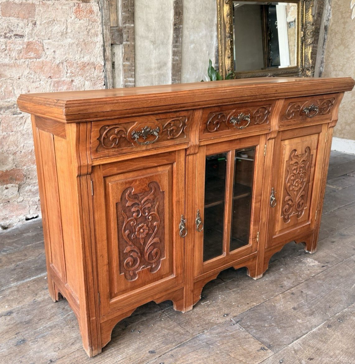 Original Heavy Antique Walnut Rustic Large Carved  Dresser Sideboard Circa 1800s photo for sale