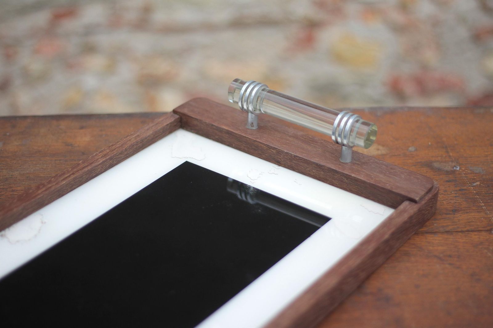 Art Deco Wooden Tray, Wooden Tray With Glass Handles, Breakfast Tray, Serving Tray, Wooden Tray photo buy