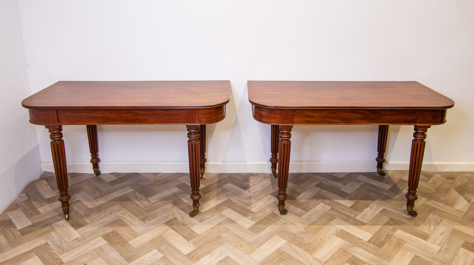 Antique Mahogany Pair Of Demi Lune Tables In The Manner Of Gillows photo furniture