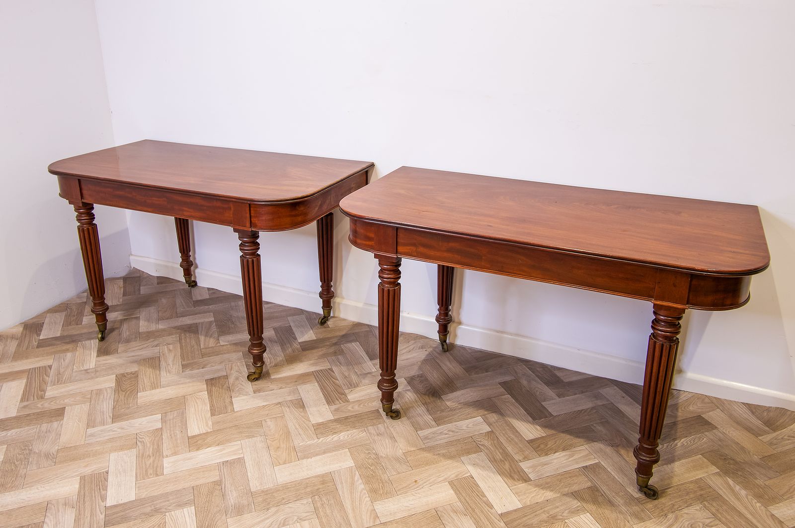 Antique Mahogany Pair Of Demi Lune Tables In The Manner Of Gillows photo buy