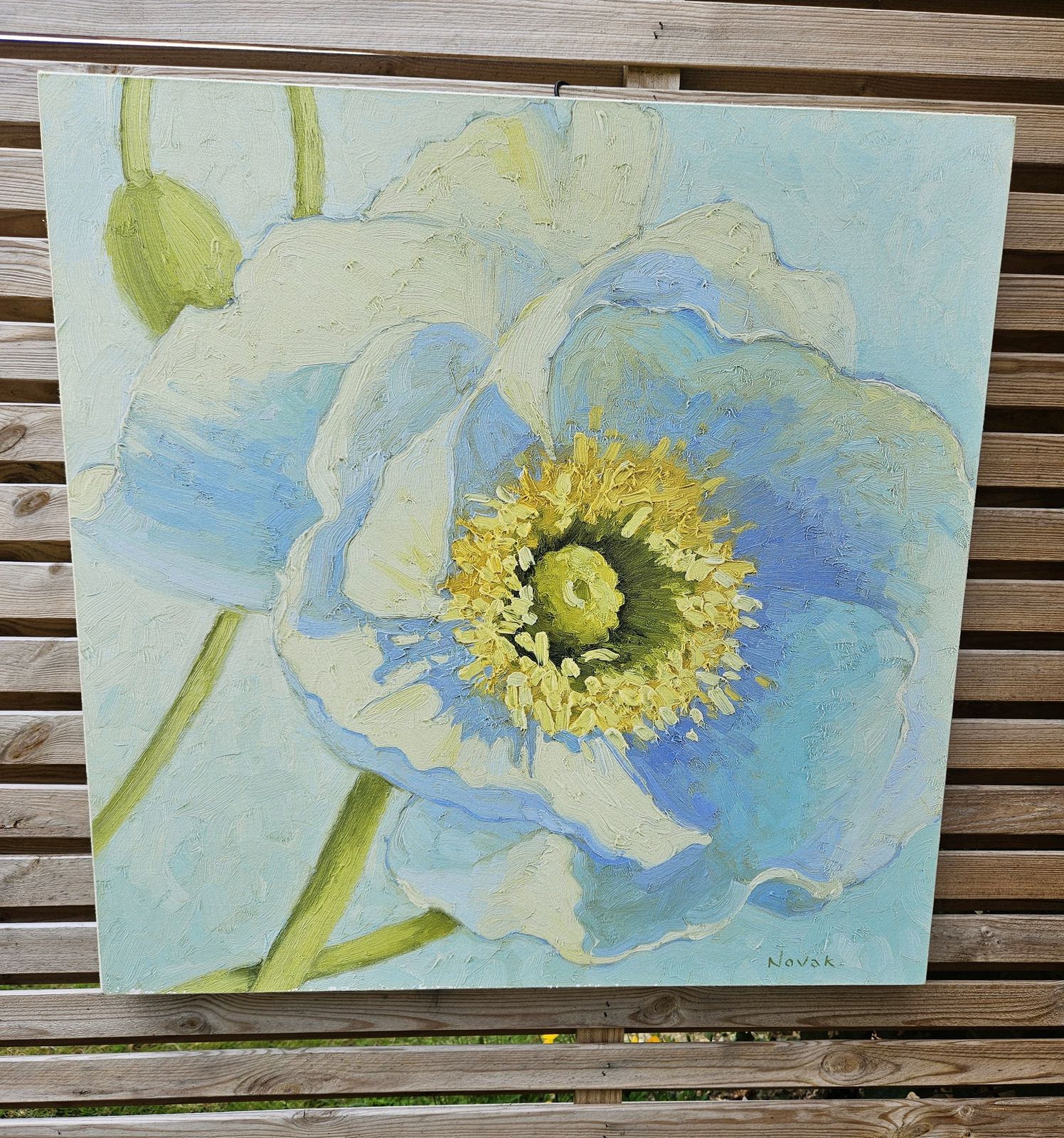 Large Oil On Canvas White Poppies By Californian Artist Shirley Novak photo furniture