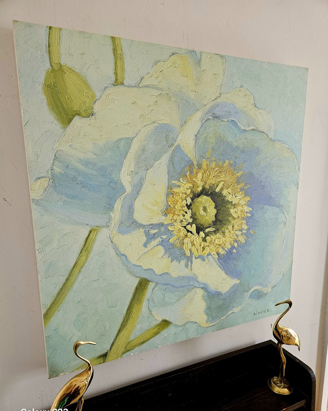 Large Oil On Canvas White Poppies By Californian Artist Shirley Novak photo buy
