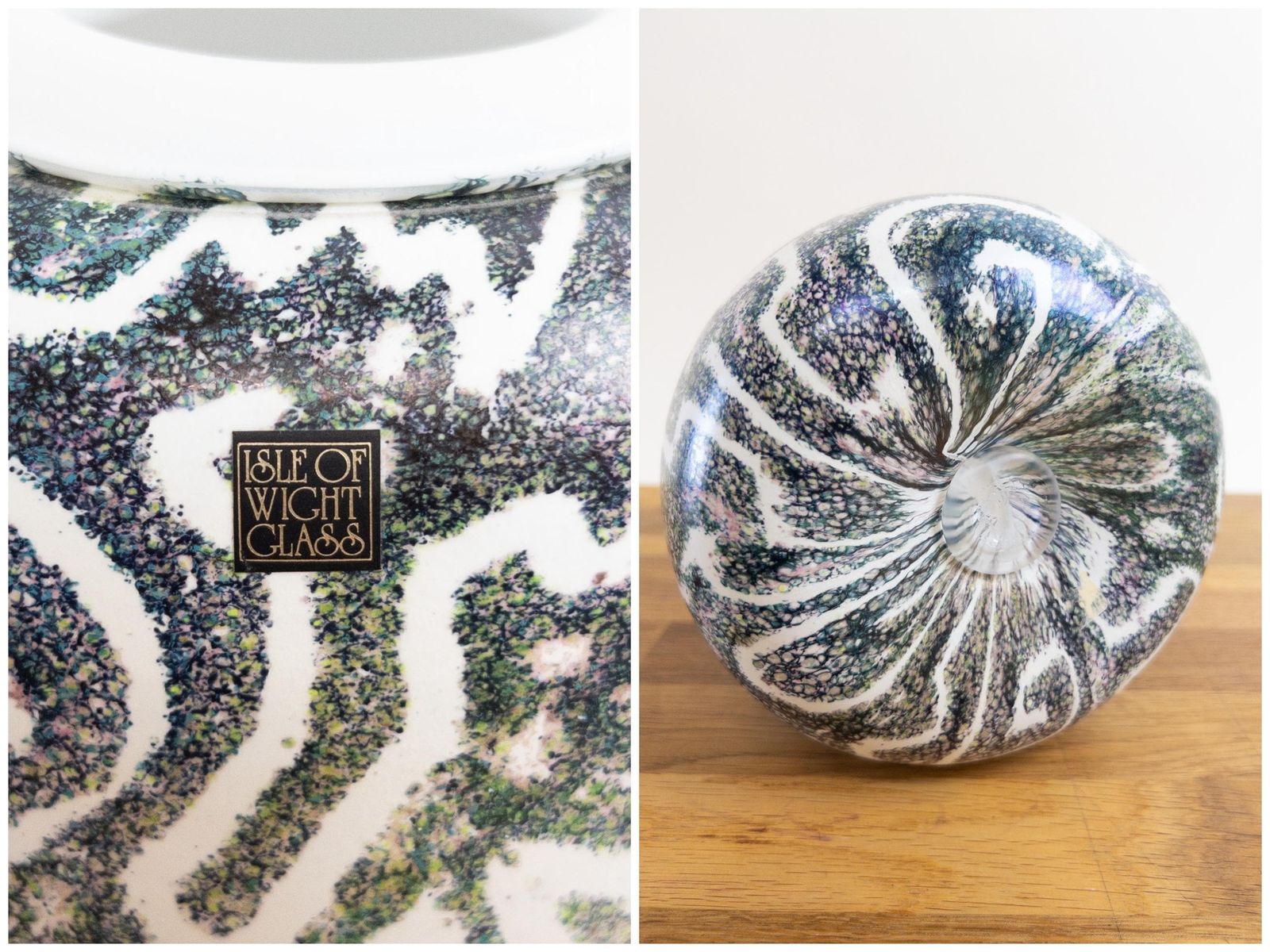 photo for sale Rare Isle Of Wight Glass Vase   Rhythm 'N Blues Design By Timothy Harris   Vintage 90s Glass