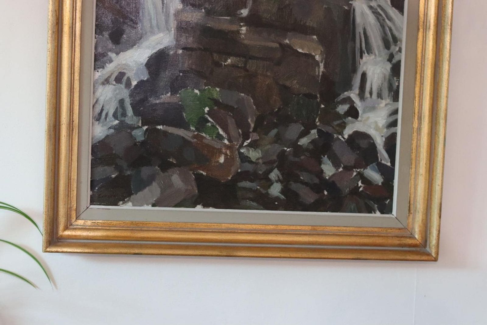 Mid Century Original Scandinavian Oil On Canvas "Cubist Waterfall" – Larson – Vintage, 58 X 68 Cm / 22.8 X 26.8 In photo 245.0