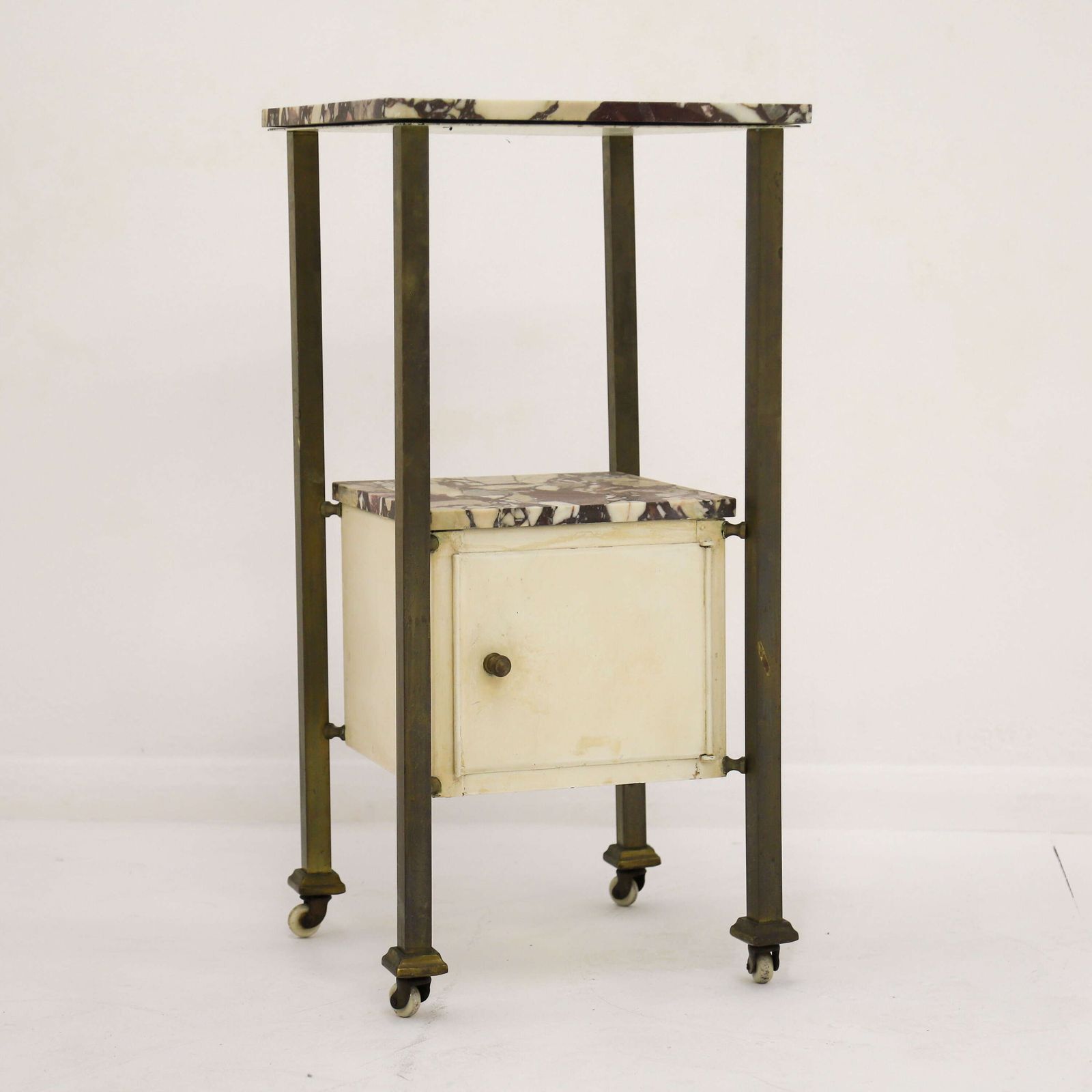 Furniture Early 20th Century French Brass & Arabescato Viola Marble Nightstand photo
