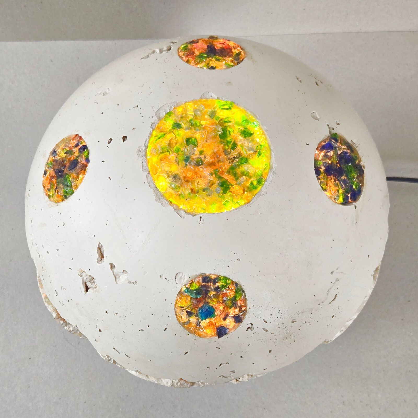 1970 Vintage Space Age Ufo Planet Table Lamp In Plaster & Glass 70s 1970s photo for sale