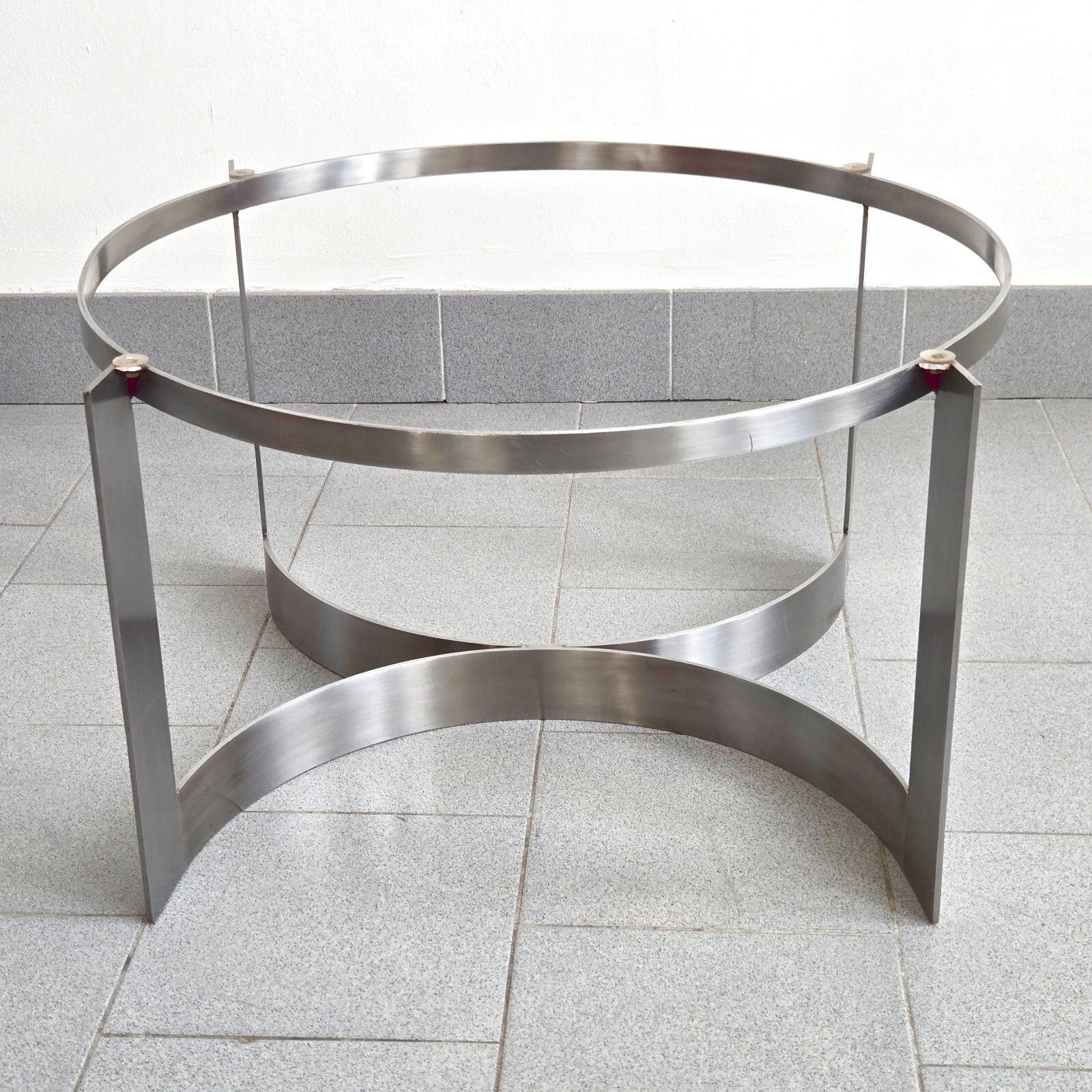 833.0 Vintage Stalen Salontafel Met Rookglas, Geborsteld Staal, Dlg Kappa Uginox Pergay, Jaren 1970 photo