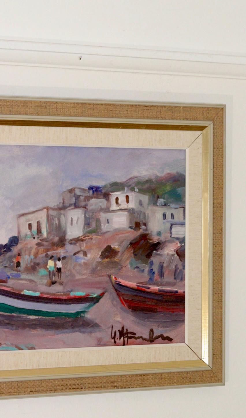 Mid Century Original Swedish Oil On Canvas "Mediterranean"   Vintage & Framed, 83 X 54 Cm / 32.7 X 21.3 In photo Art