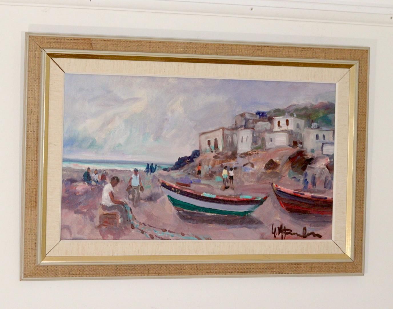 Mid Century Original Swedish Oil On Canvas "Mediterranean"   Vintage & Framed, 83 X 54 Cm / 32.7 X 21.3 In photo buy