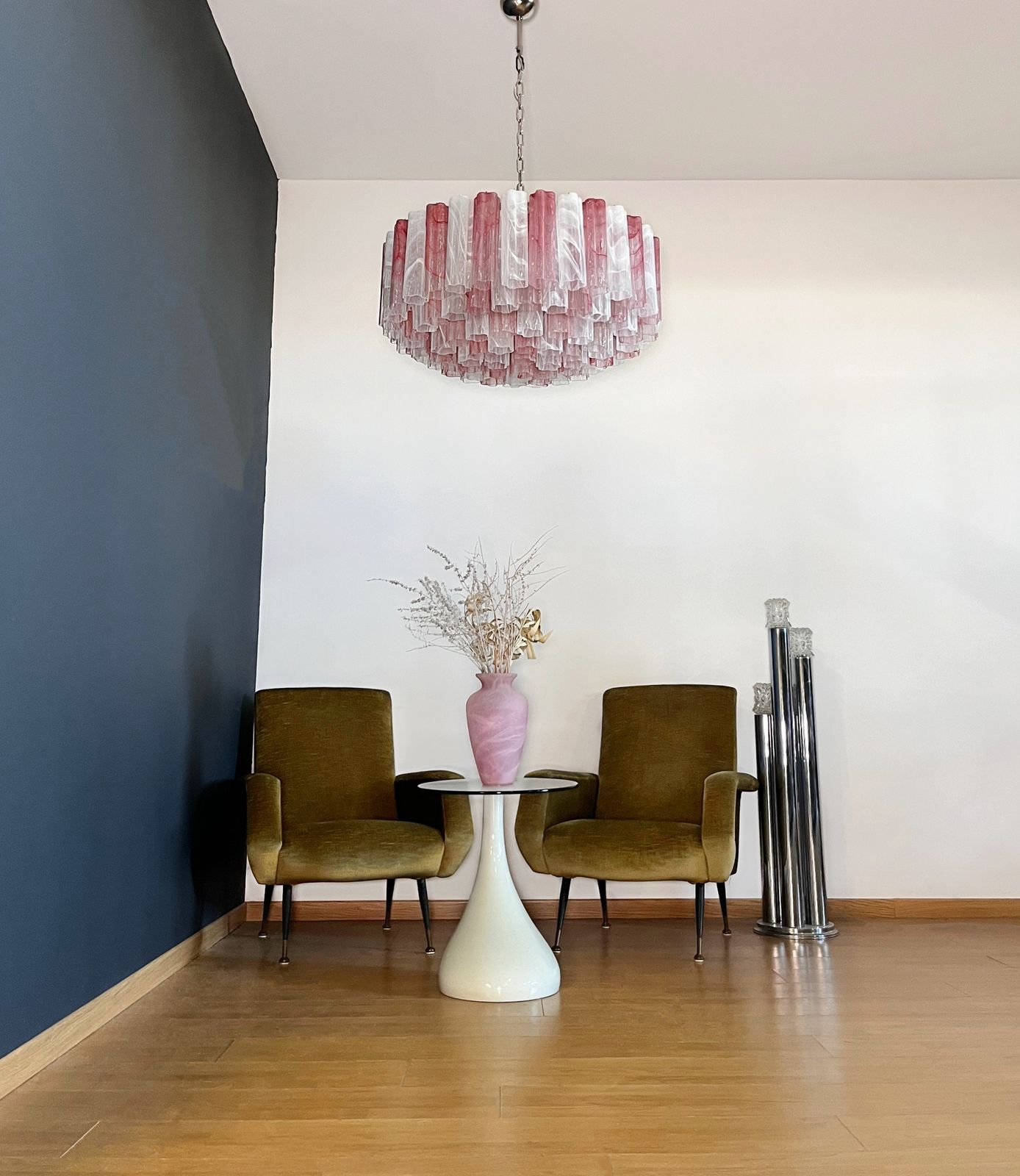 Large Murano Glass Chandelier  101 Pink And White Alabaster Glass Tube photo Lighting