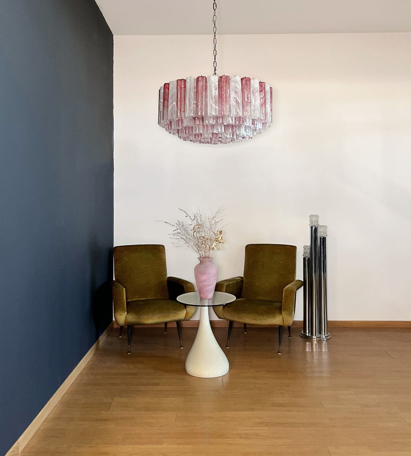 Large Murano Glass Chandelier  101 Pink And White Alabaster Glass Tube photo 2200.0