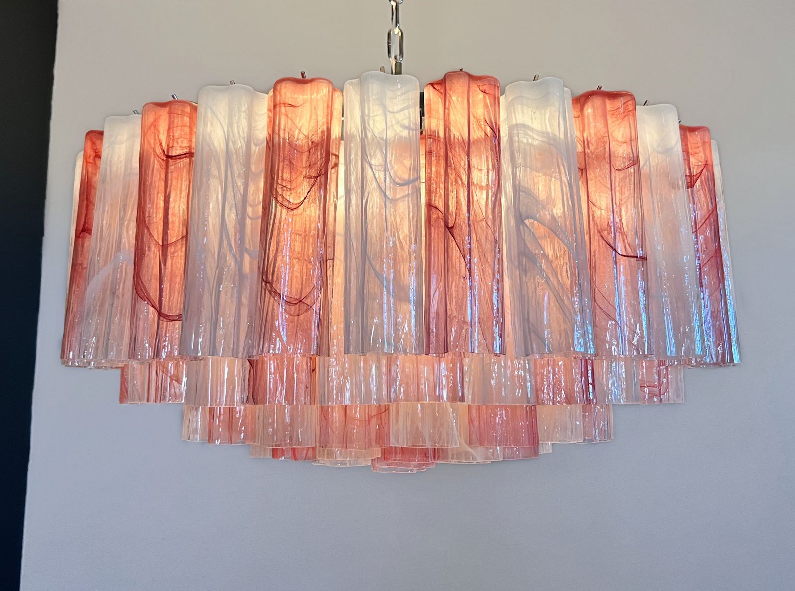 photo for sale Large Murano Glass Chandelier  101 Pink And White Alabaster Glass Tube