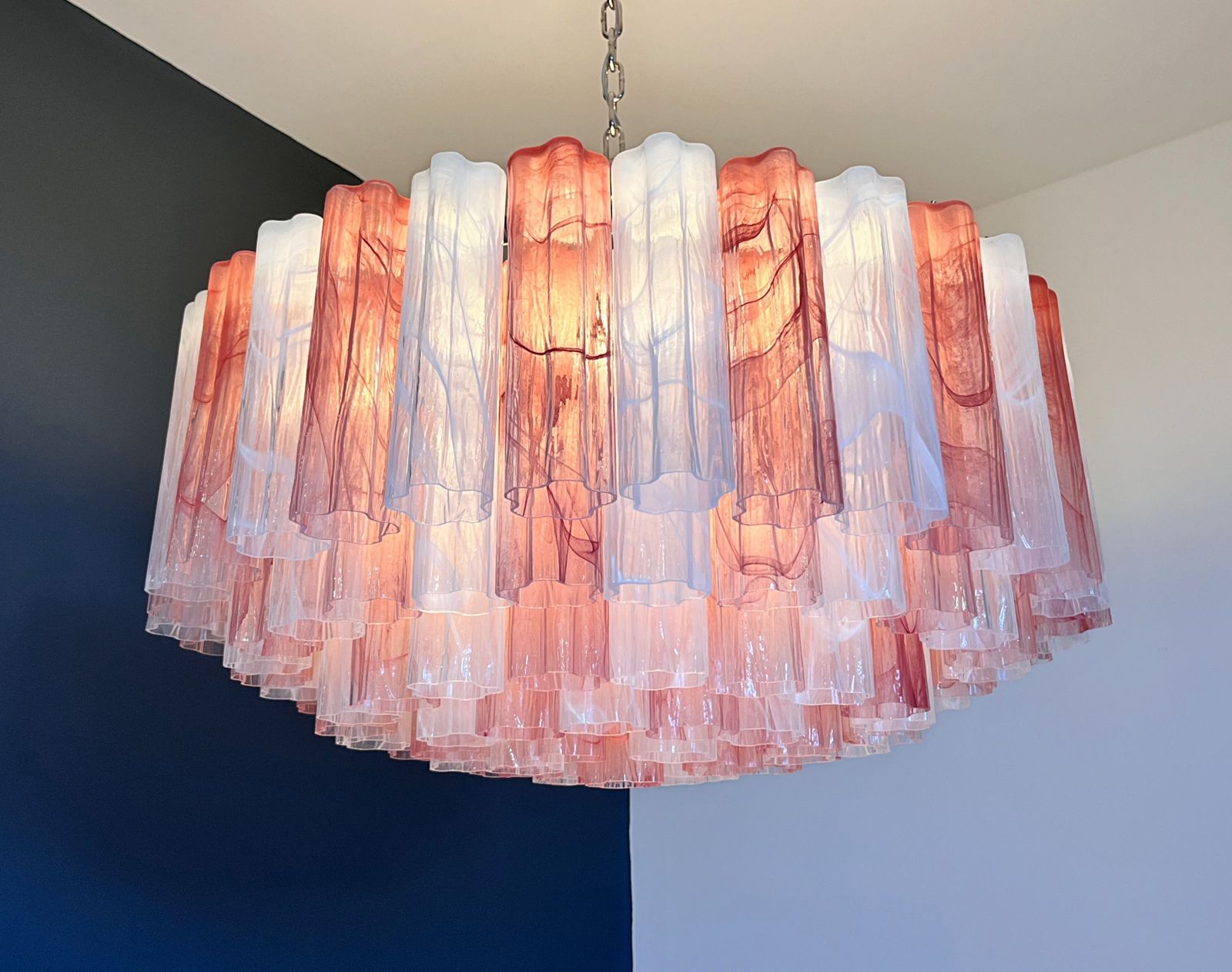 Lighting Large Murano Glass Chandelier  101 Pink And White Alabaster Glass Tube photo