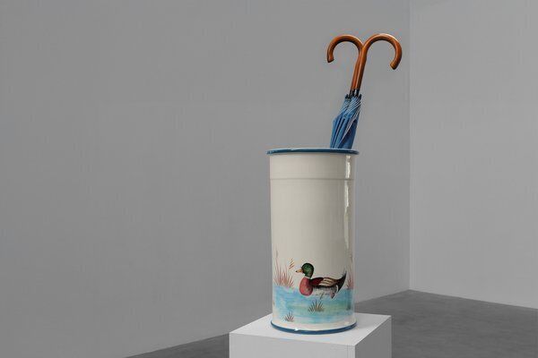 Mid Century Modern Ceramic Umbrella Stand With Painted Decorations, 1950s photo for sale