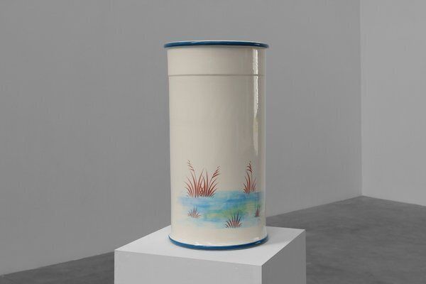 Mid Century Modern Ceramic Umbrella Stand With Painted Decorations, 1950s photo vinterior