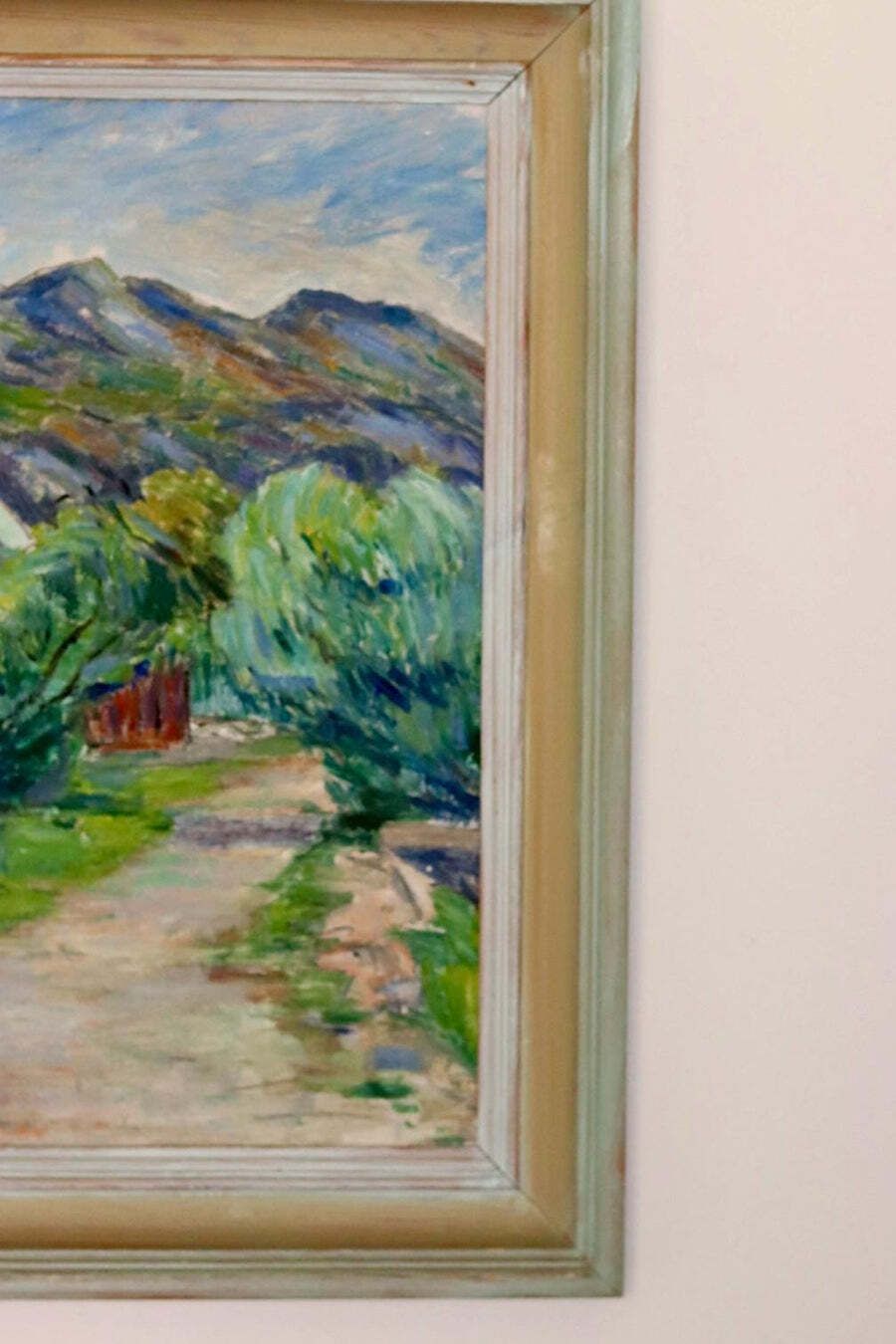 Mid Century Original Oil On Panel "House In The Mountains" –  Vintage & Framed, 57 X 67 Cm / 22.4 X 26.4 In photo Art