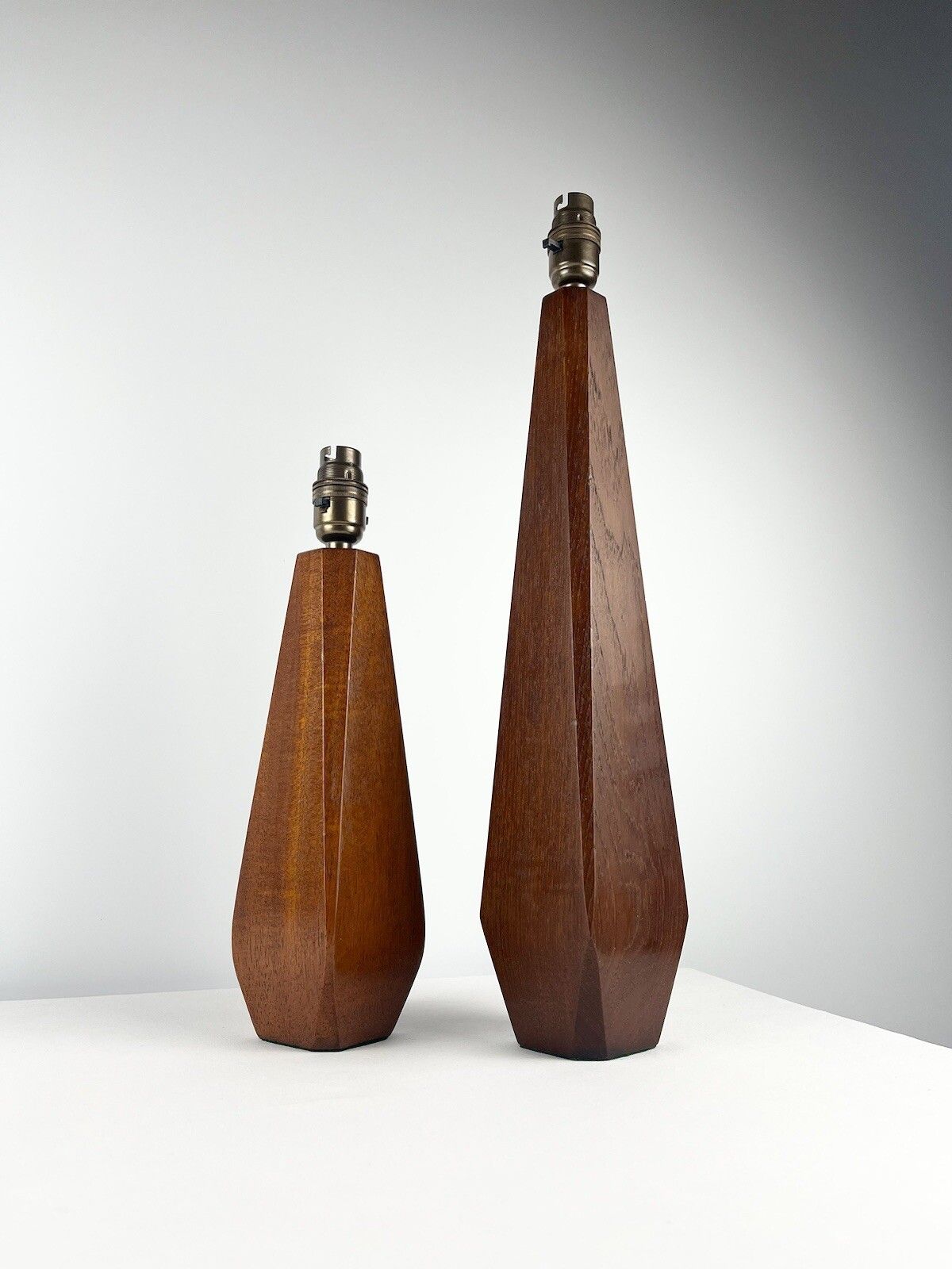 Sculptural Pair Of Mid Century Lamp Bases Teak Geometric Design 1960s photo furniture