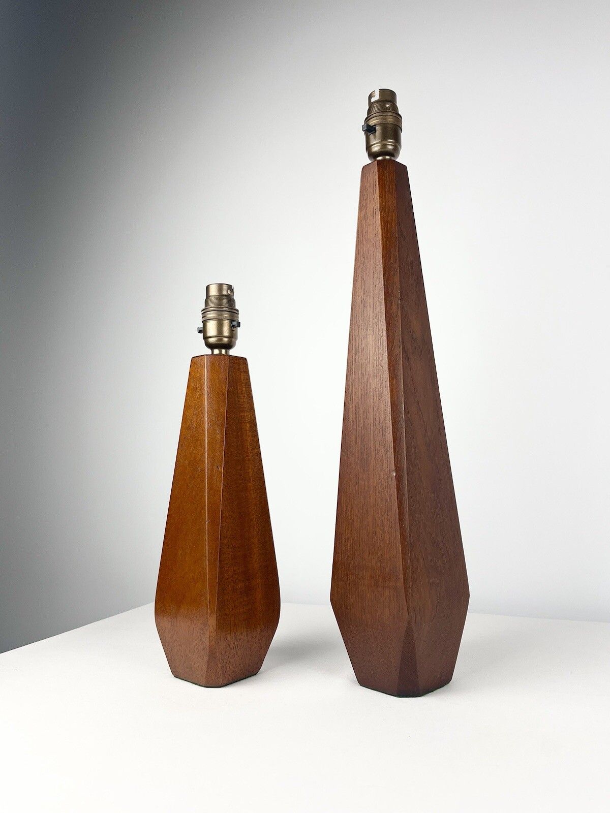 280.0 Sculptural Pair Of Mid Century Lamp Bases Teak Geometric Design 1960s photo