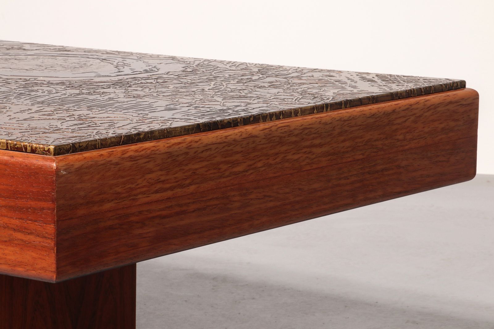 Brutalist Coffee Table With Copper Top And Wooden Base photo buy