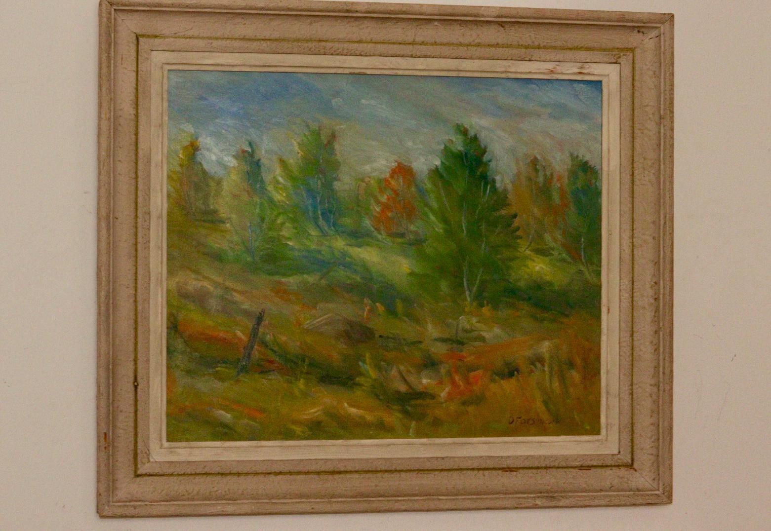 Mid Century Original Swedish Oil On Panel "Autumn Landscape" – D. Forsmark – Vintage & Framed, 51 X 59 Cm / 20.1 X 23.2 In photo furniture