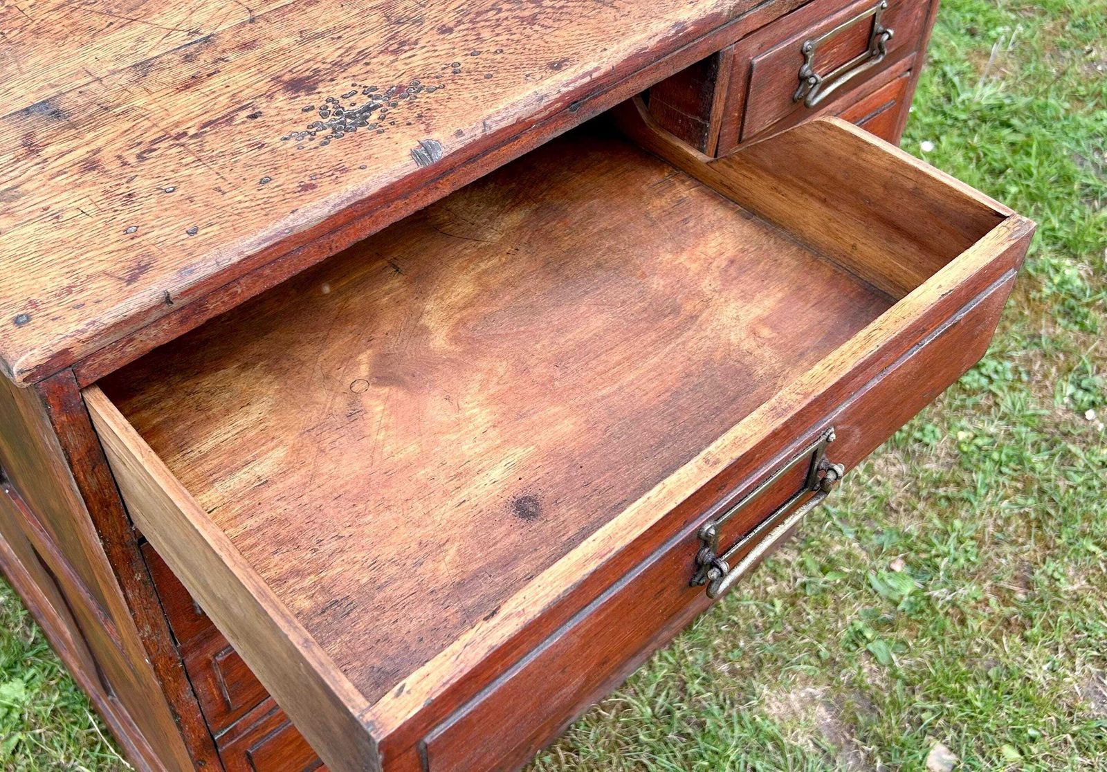 1900s 12 Drawer Gothic Oak Filing Cabinet Bedside Wooden Desk Industrial Antique Vintage Haberdashery Library Office Victorian photo 485.0