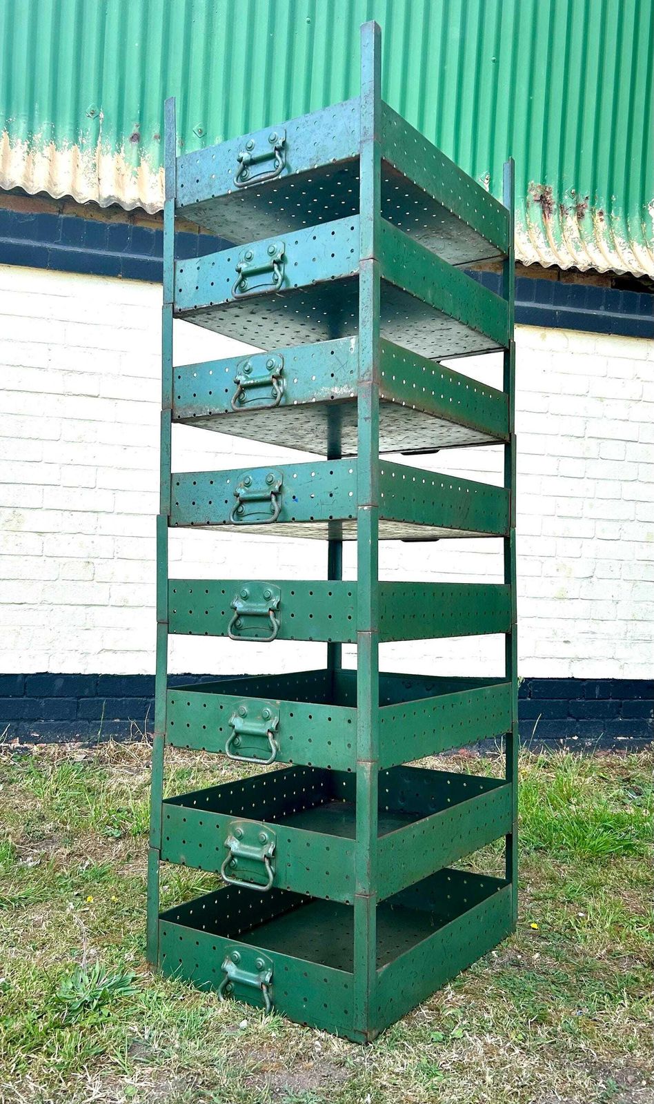 1940s Green Steel 8 Tier Trays Drawer Industrial Cabinet Box Desk Metal Kitchen Chest Of Garage Antique Vintage Unit Shelves